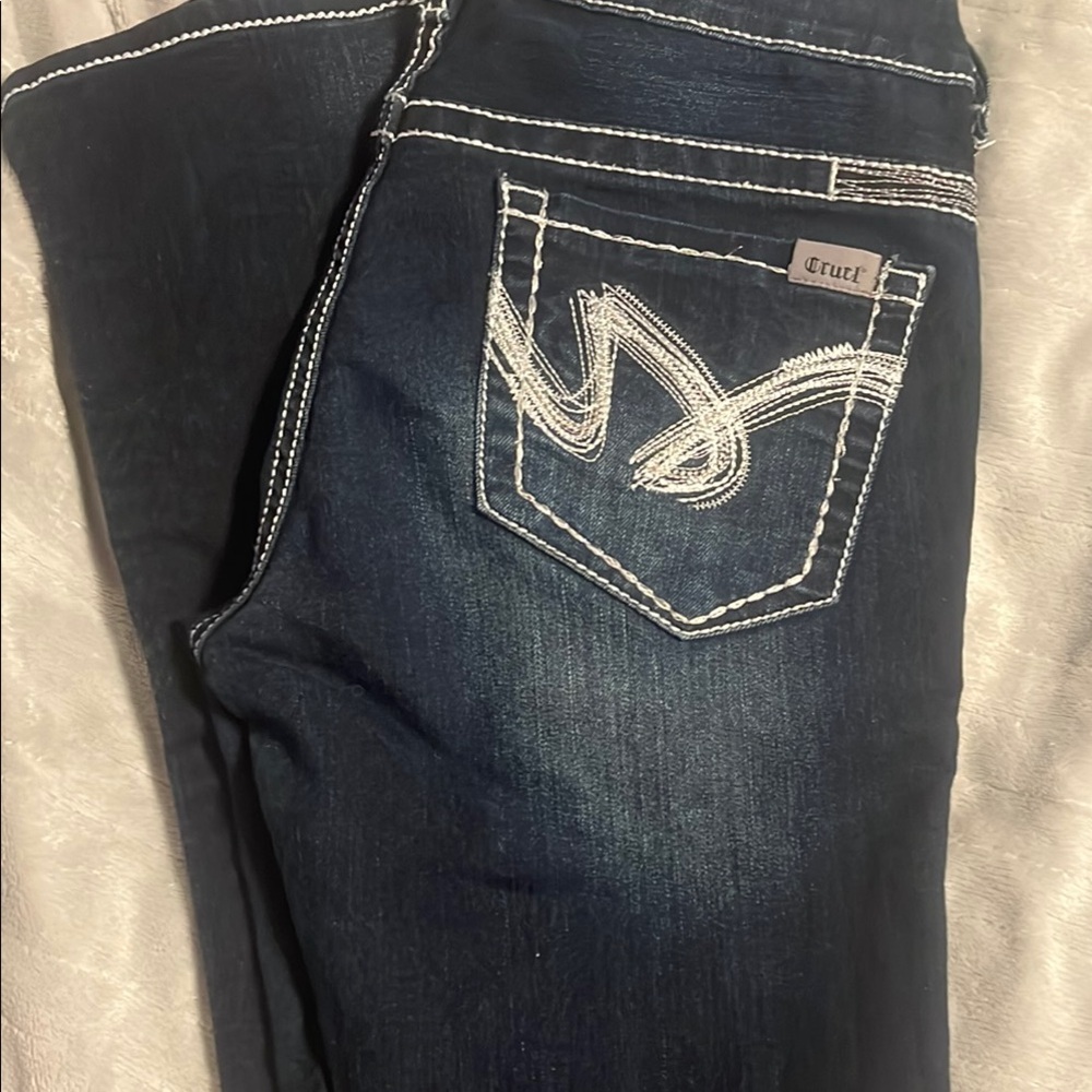 Women’s Y2K blue jeans with white thread